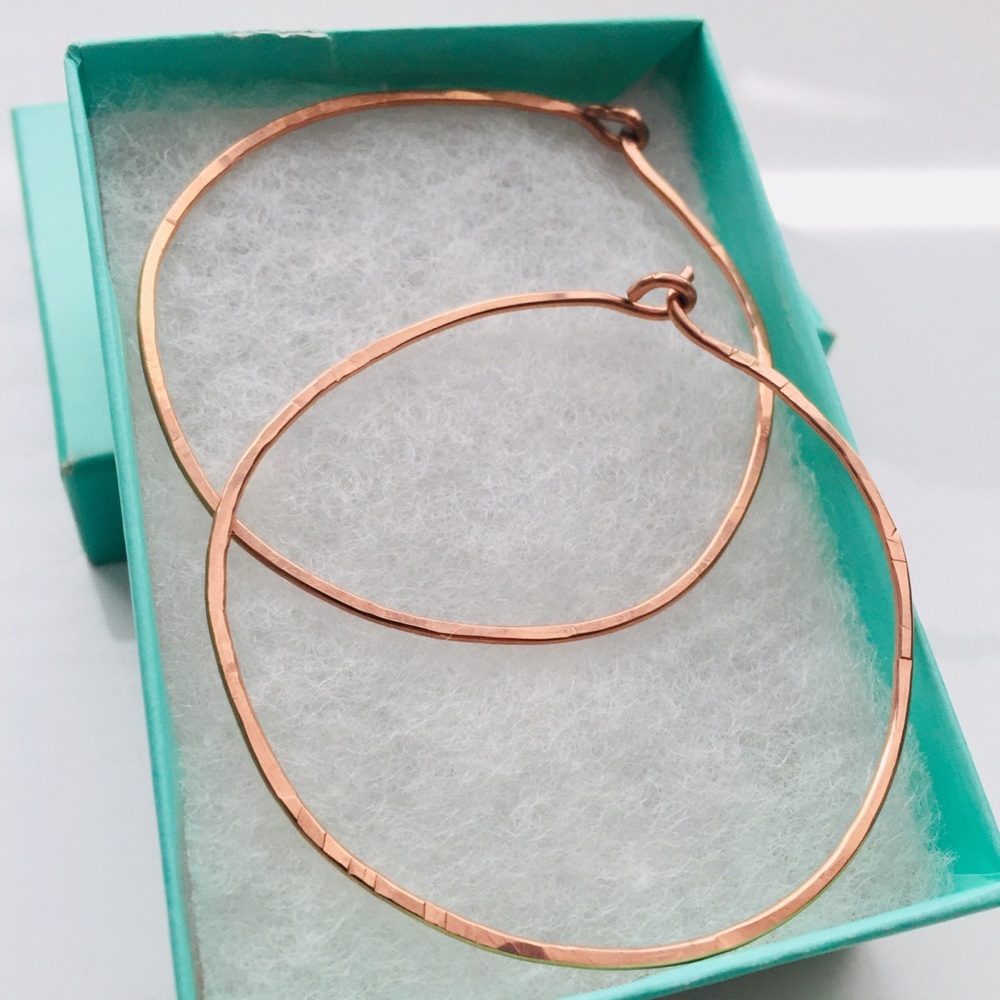 NWOT Rose gold Hammered Hoops